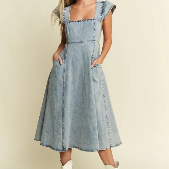 Jade By Jane Full Size Ruffled Denim Midi Dress Plus Size - Picture 1 of 9